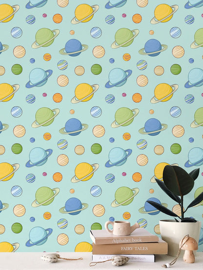 Celestial Planets Wallpaper | Luxurious Space - Inspired Decor for Kids - Uniquely Walls