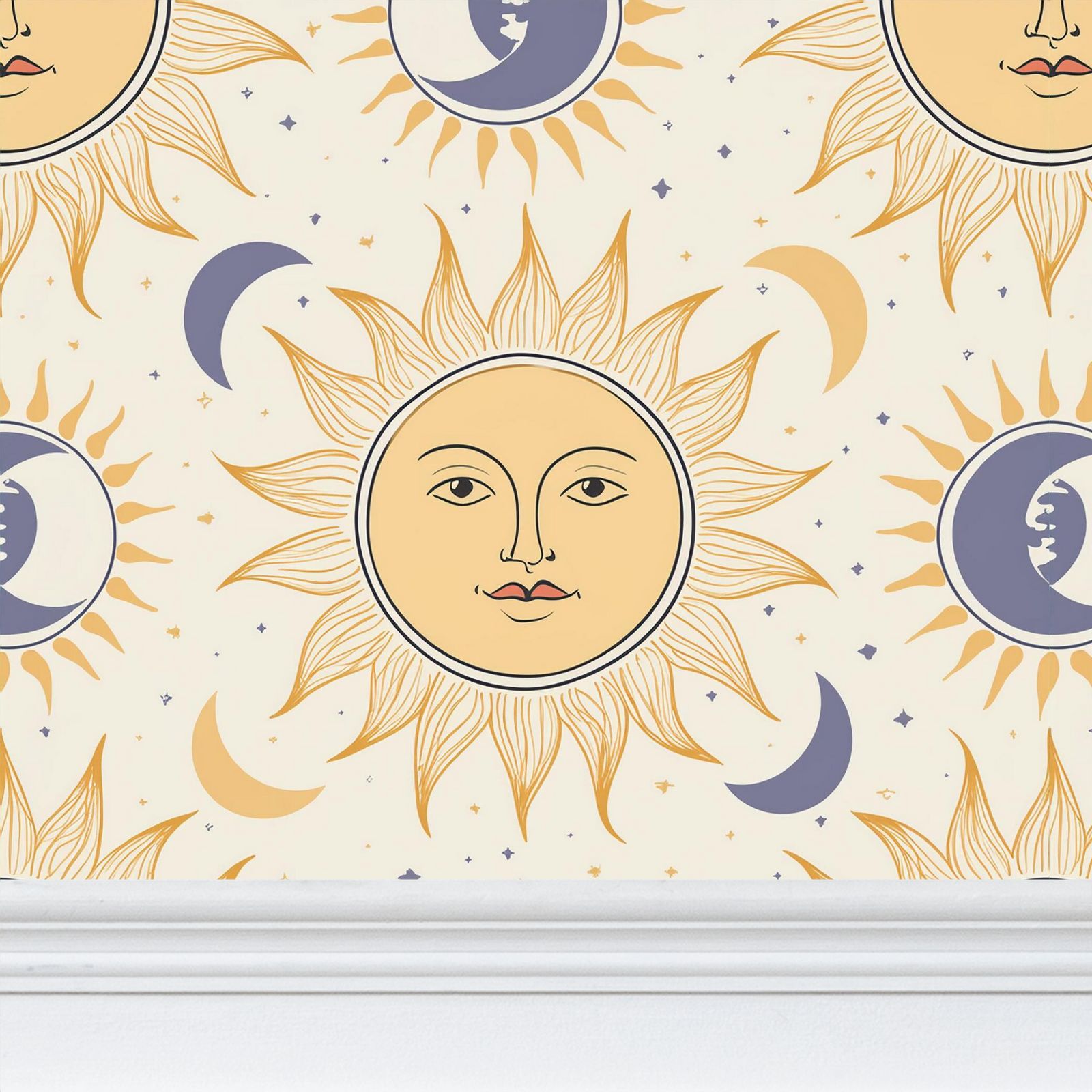 Celestial Sun and Moon Wallpaper | Elegant Mystical Sky Design - Uniquely Walls