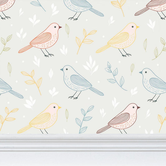 Charming Bird and Foliage Wallpaper - Nature - Inspired Design - Uniquely Walls