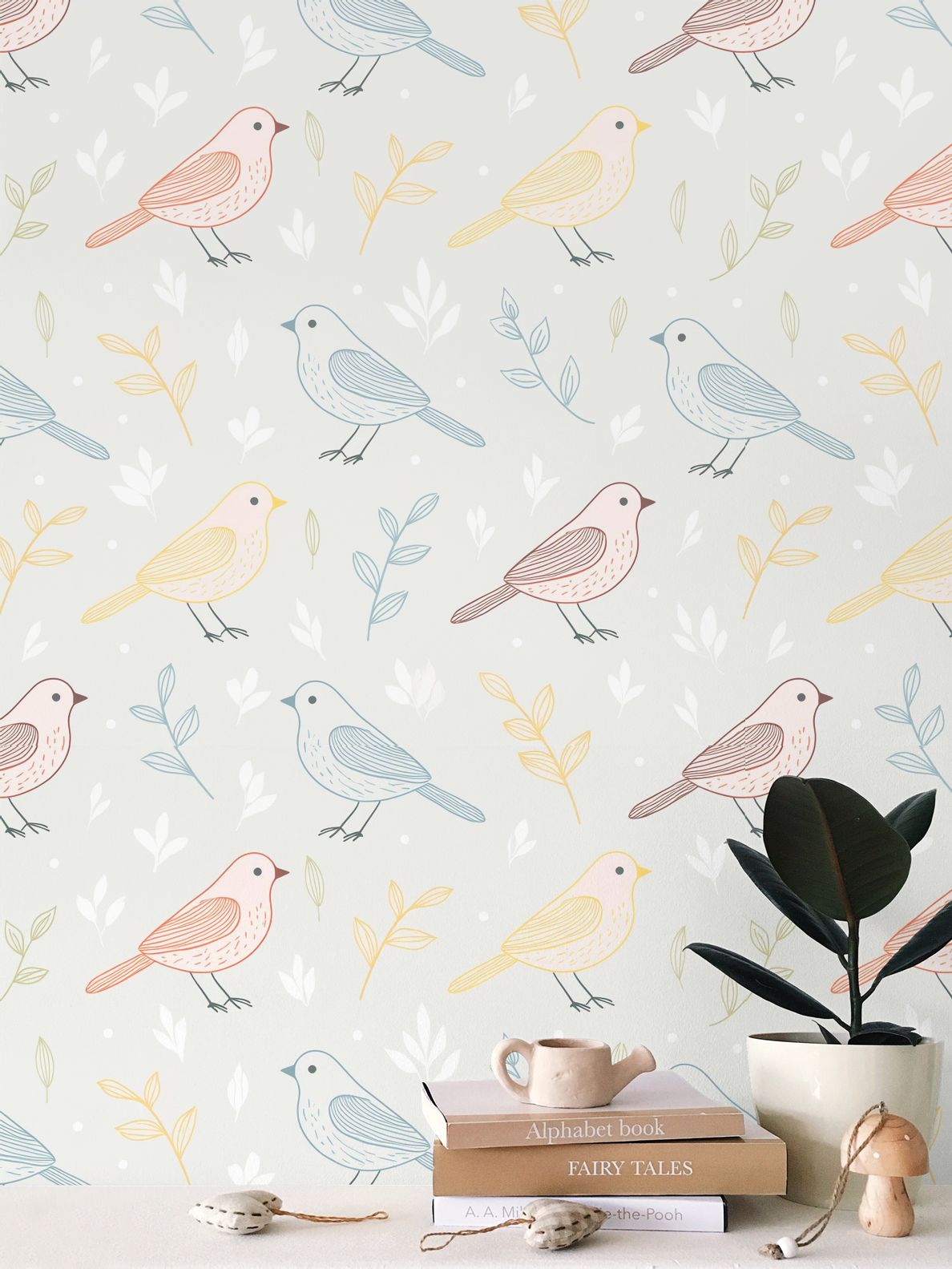 Charming Bird and Foliage Wallpaper - Nature - Inspired Design - Uniquely Walls