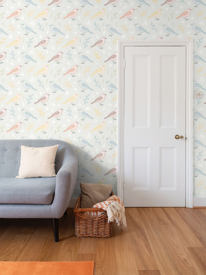 Charming Bird and Foliage Wallpaper - Nature - Inspired Design - Uniquely Walls