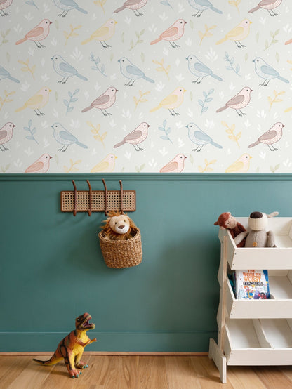 Charming Bird and Foliage Wallpaper - Nature - Inspired Design - Uniquely Walls