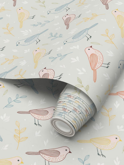 Charming Bird and Foliage Wallpaper - Nature - Inspired Design - Uniquely Walls