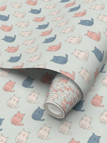 Delightful Cat Faces Wallpaper | Whimsical Pet - Inspired Design - Uniquely Walls