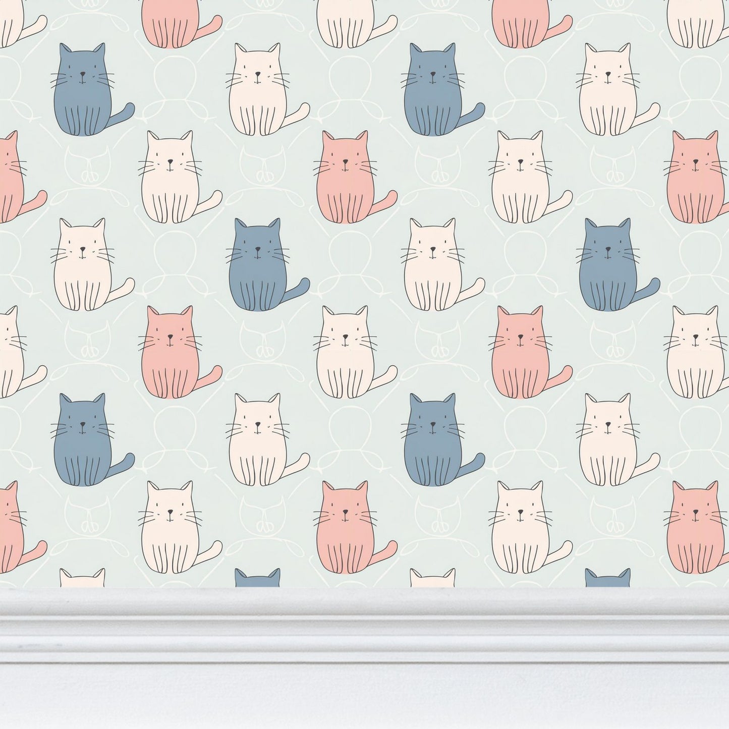 Delightful Cat Faces Wallpaper | Whimsical Pet - Inspired Design - Uniquely Walls