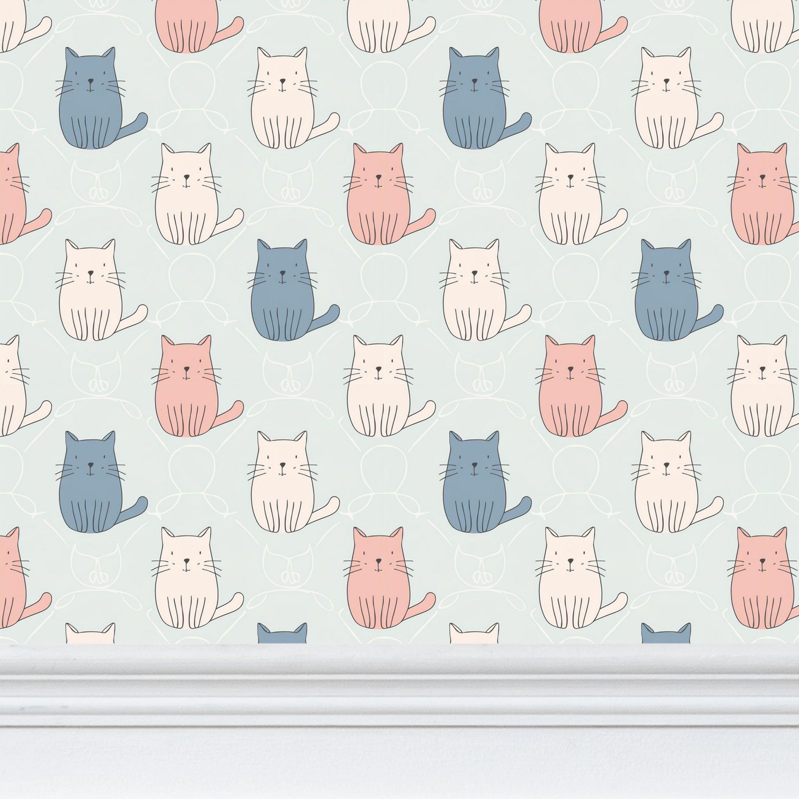 Delightful Cat Faces Wallpaper | Whimsical Pet - Inspired Design - Uniquely Walls