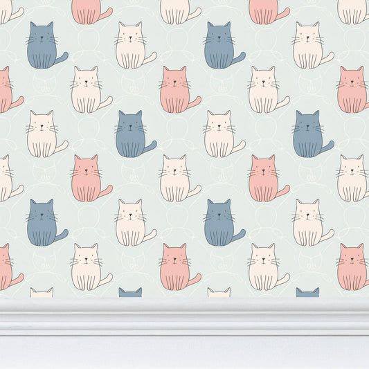 Delightful Cat Faces Wallpaper | Whimsical Pet - Inspired Design - Uniquely Walls