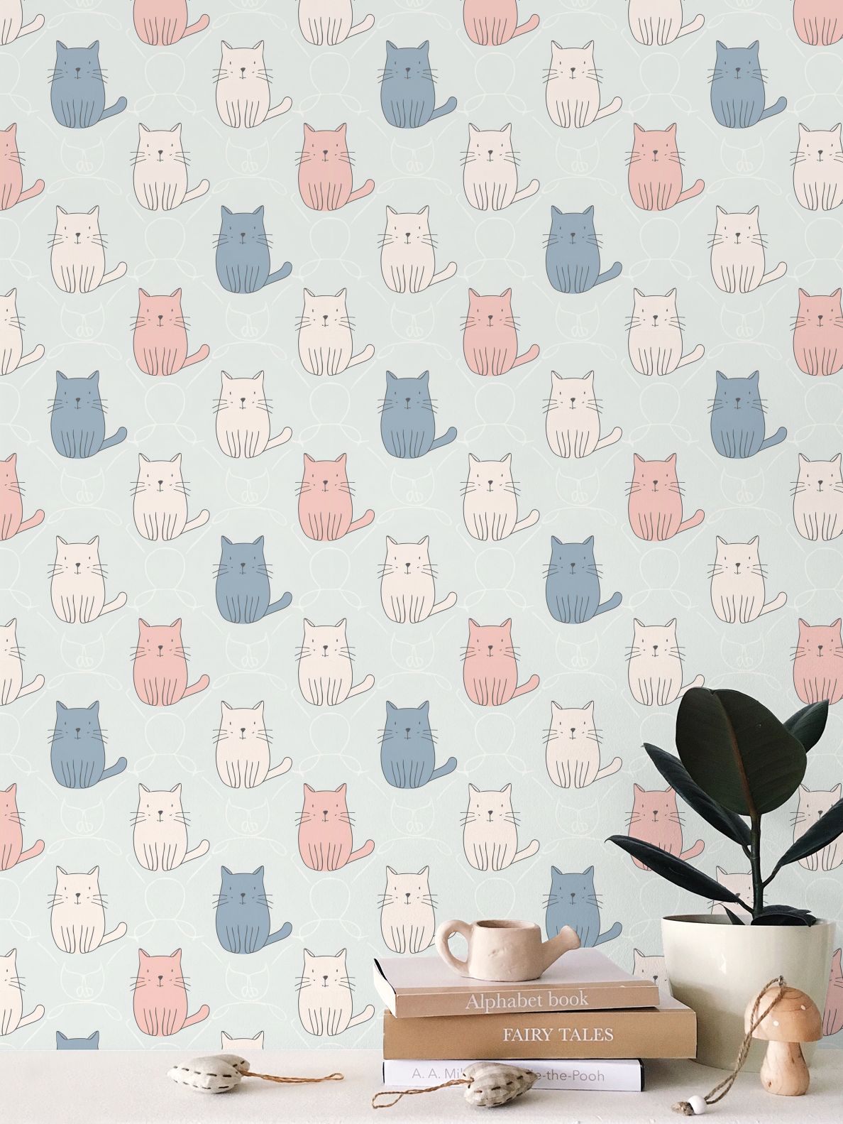 Delightful Cat Faces Wallpaper | Whimsical Pet - Inspired Design - Uniquely Walls