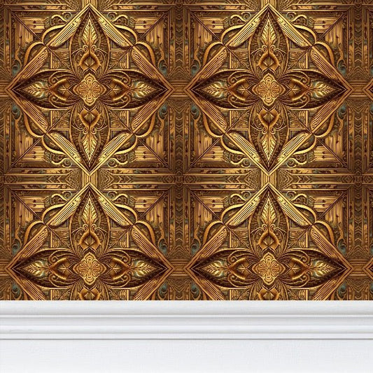 Gilded Opulence Wallpaper | Ornate Floral Splendor - Uniquely Walls