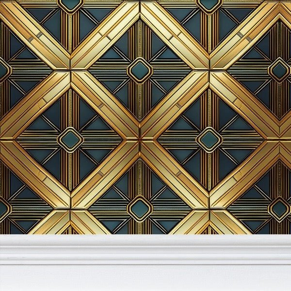 Golden Geometric Splendor Wallpaper | Art Deco Elegance Design - Uniquely Walls