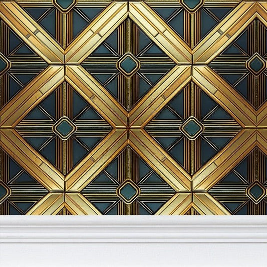 Golden Geometric Splendor Wallpaper | Art Deco Elegance Design - Uniquely Walls