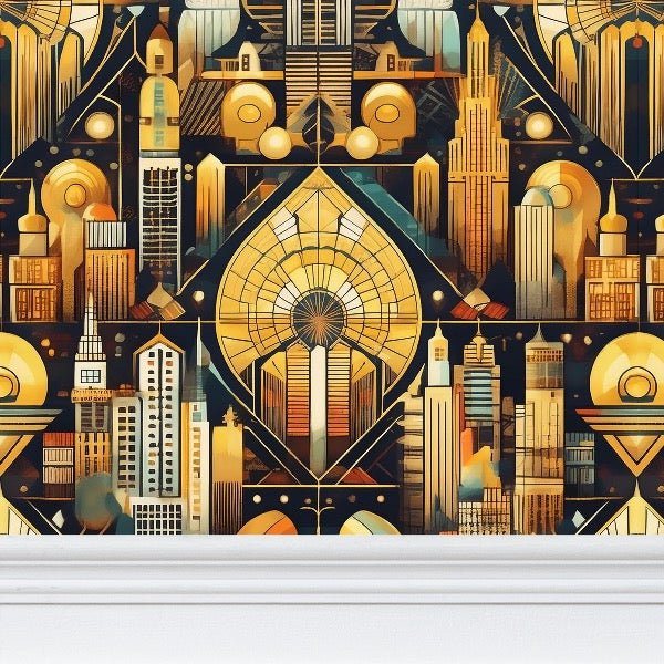 Golden Horizon Wallpaper | Urban Opulence Design - Uniquely Walls