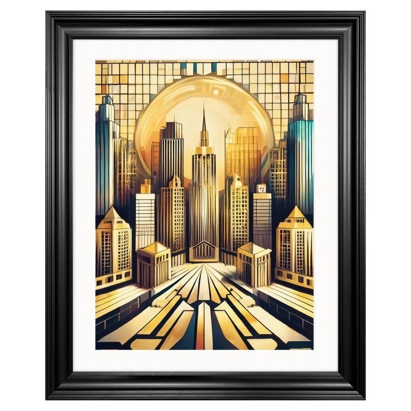 Golden Skyline Dreamscape | Art Deco Radiance Framed Wall Art - Uniquely Walls