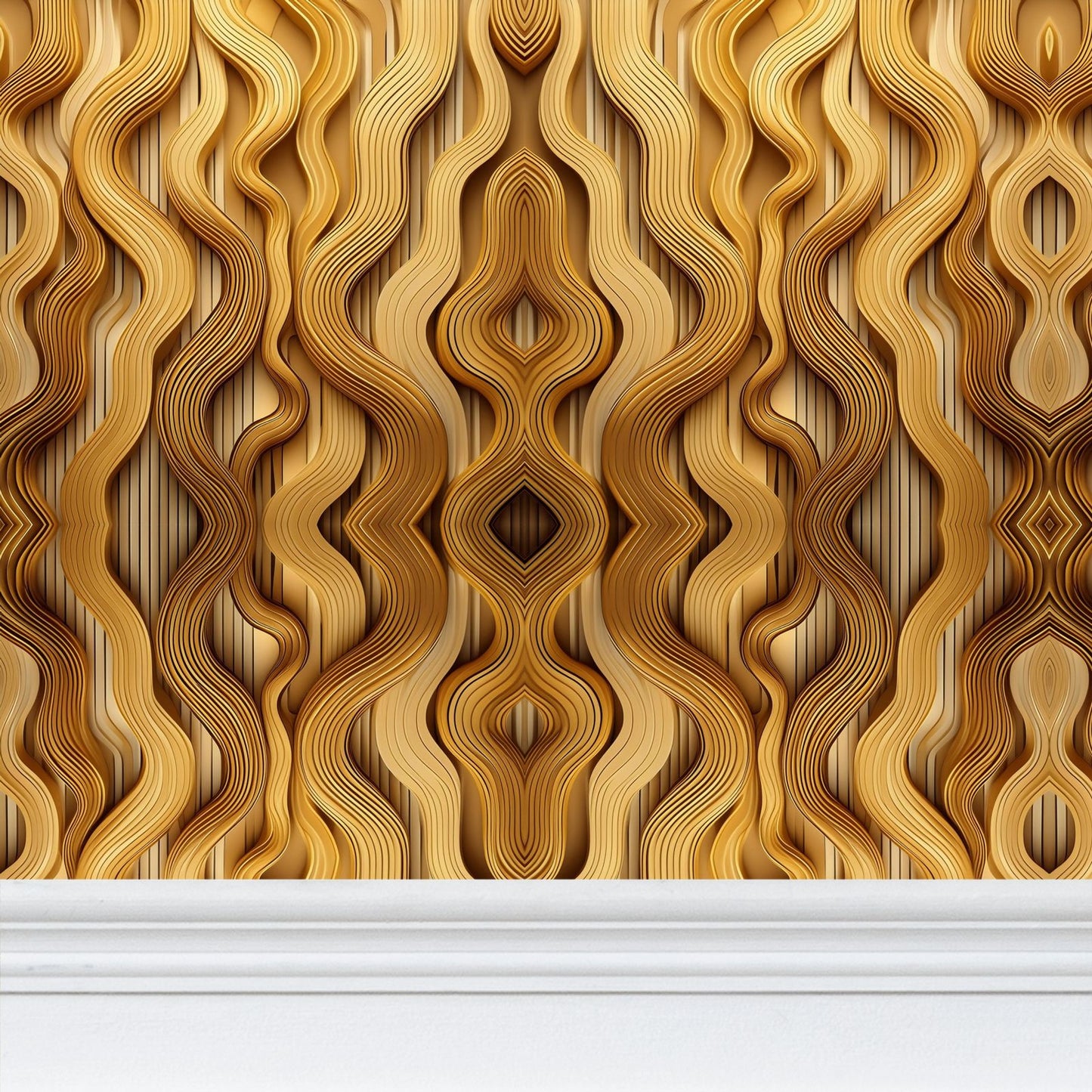 Golden Waves Wallpaper | Luxurious Radiant Design - Uniquely Walls