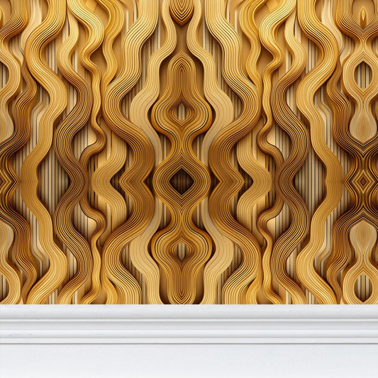 Golden Waves Wallpaper | Luxurious Radiant Design - Uniquely Walls