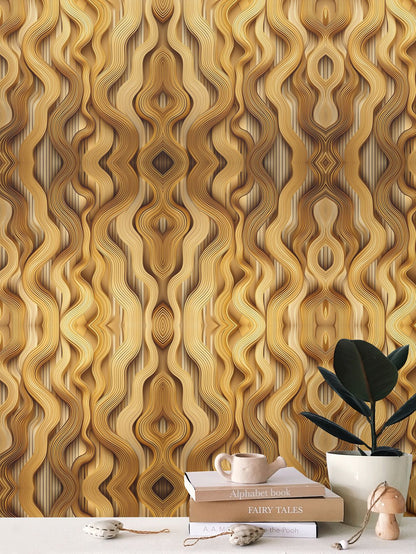 Golden Waves Wallpaper | Luxurious Radiant Design - Uniquely Walls