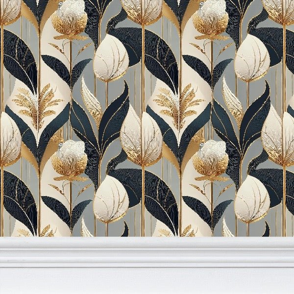 Opulent Bloom Wallpaper | Modern Luxe Floral Design - Uniquely Walls