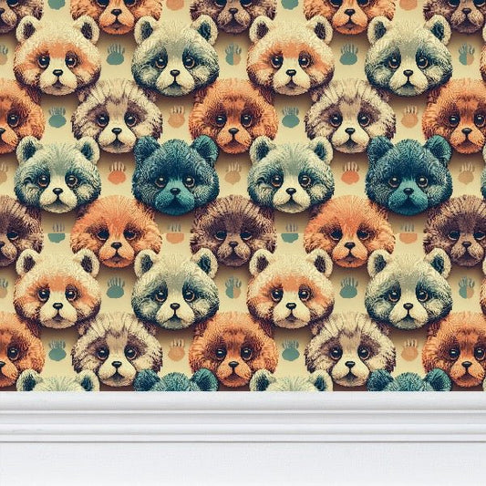 Playful Pups Wallpaper | Charming Canine Faces Design - Uniquely Walls