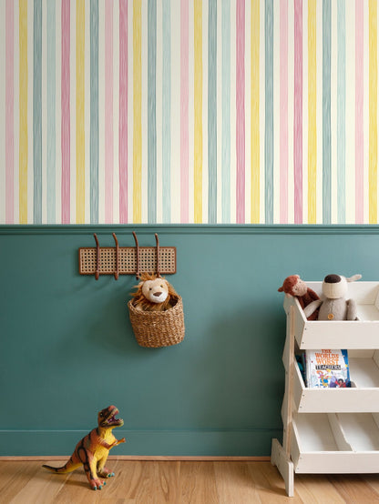 Retro Pastel Stripes Wallpaper | Chic and Cozy Sophistication - Uniquely Walls