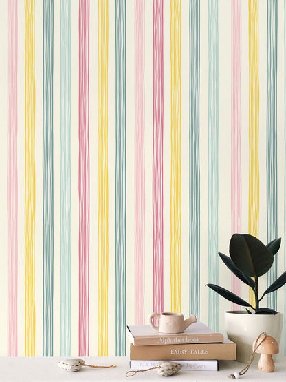 Retro Pastel Stripes Wallpaper | Chic and Cozy Sophistication - Uniquely Walls