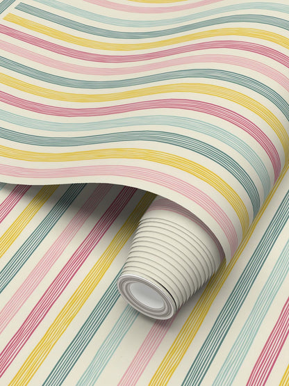 Retro Pastel Stripes Wallpaper | Chic and Cozy Sophistication - Uniquely Walls