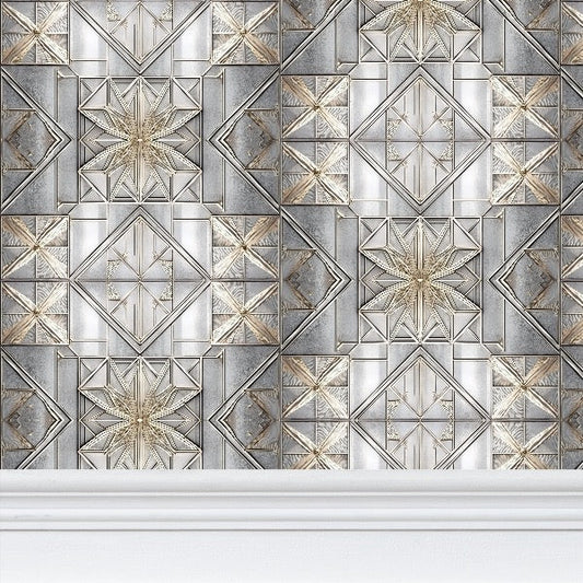 Starlit Silver Concinnity Wallpaper | Geometric Elegance Design - Uniquely Walls