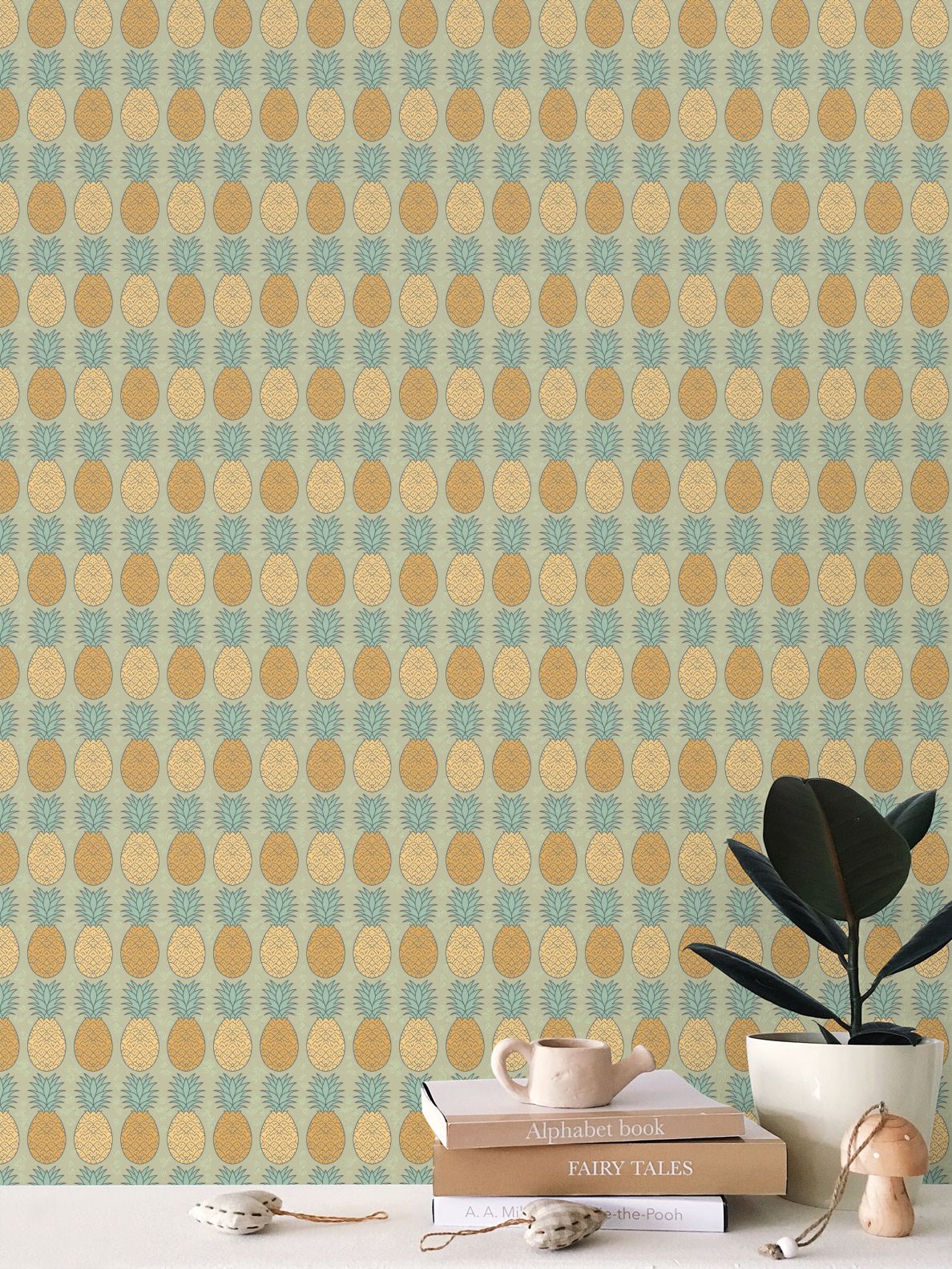 Tropical Elegance Wallpaper | Retro Pineapple Design - Uniquely Walls