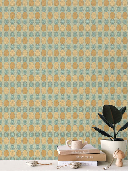 Tropical Elegance Wallpaper | Retro Pineapple Design - Uniquely Walls