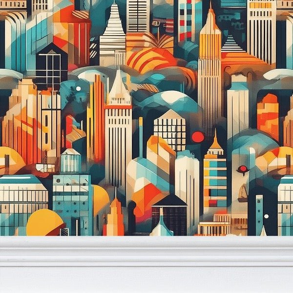 Urban Symphony Wallpaper | Vibrant Cityscape Design - Uniquely Walls