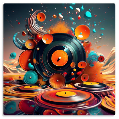 Vinyl Explosion Metal Print | Vibrant Soundscape (Limited Edition) - Uniquely Walls